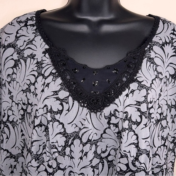 2X Apt 9 Grey Gray Black Jacquard Short Sleeve Mesh Sequin Blouse Stretch - Picture 5 of 12